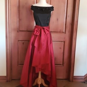 Evening red wine skirt & sequinted black top by